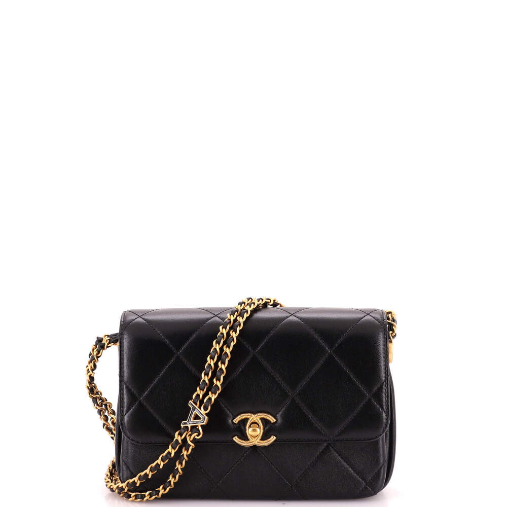 Chanel Mini Logo Letters Compartment Chain Flap Bag Quilted Lambskin